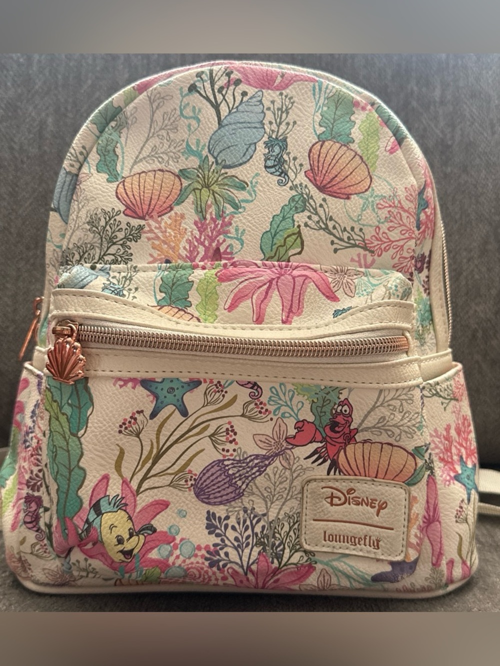 Loungefly Cream Mini Backpack with Pastel Disney Little Mermaid Undersea Print